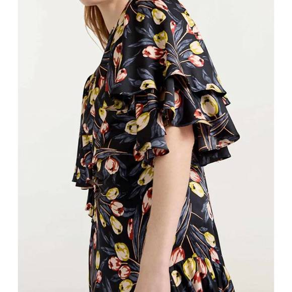 NEW CINQ A SEPT kossa asymmetrical maxi dress in black multi